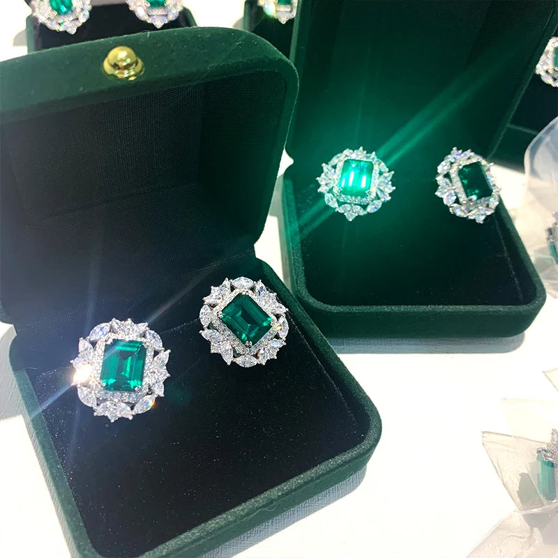 Huitan Luxury Lady Delicate Ear Stud Bright Green Zirconia Earrings Accessories for Anniversary Party Delicate Design Jewelry - Uknowucme
