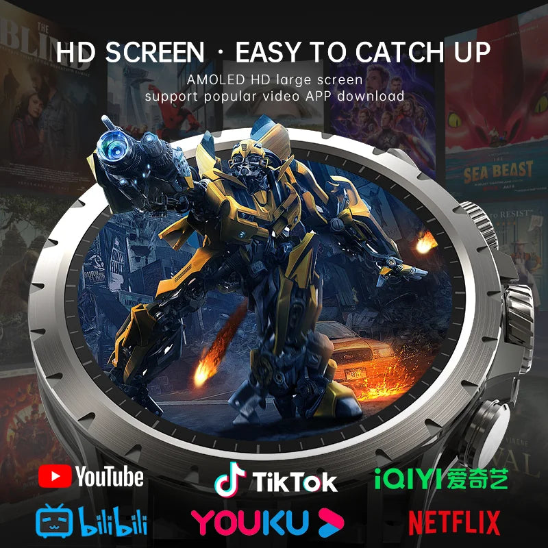 4G Full Netcom Android 9.0 4G Smart Watch 1.43'' Amoled Screen Display 8GB+128GB GPS WIFI Video Call 5MP Camera Q85 Smartwatch - Uknowucme