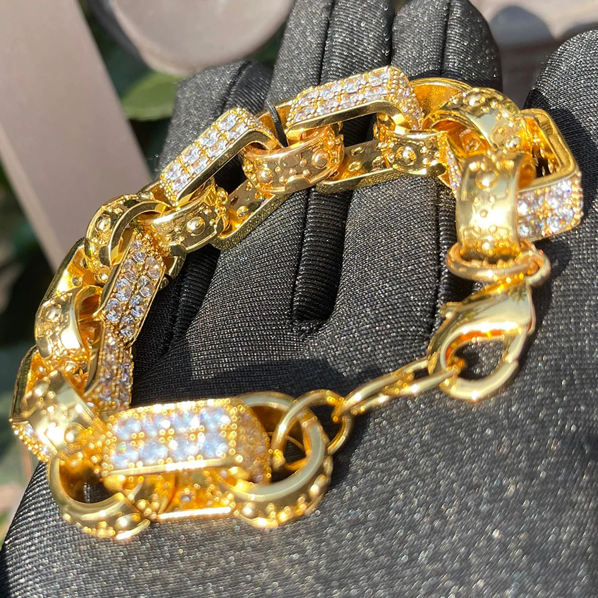 Bubble Letter 14mm Box Link Men's Bracelet Iced Out Cubic Zirconia Prong Setting Fashion Hip Hop Punk Jewelry 2023 Trending Gift - Uknowucme