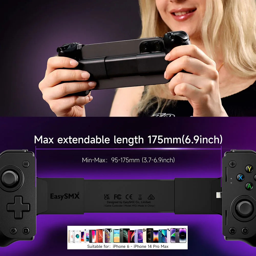 EasySMX M10 Lightning Mobile Phone Controller for iPhone, Arcade, PS Remote Play, Xbox Cloud Gaming, GeForce, Hall Effect - Uknowucme