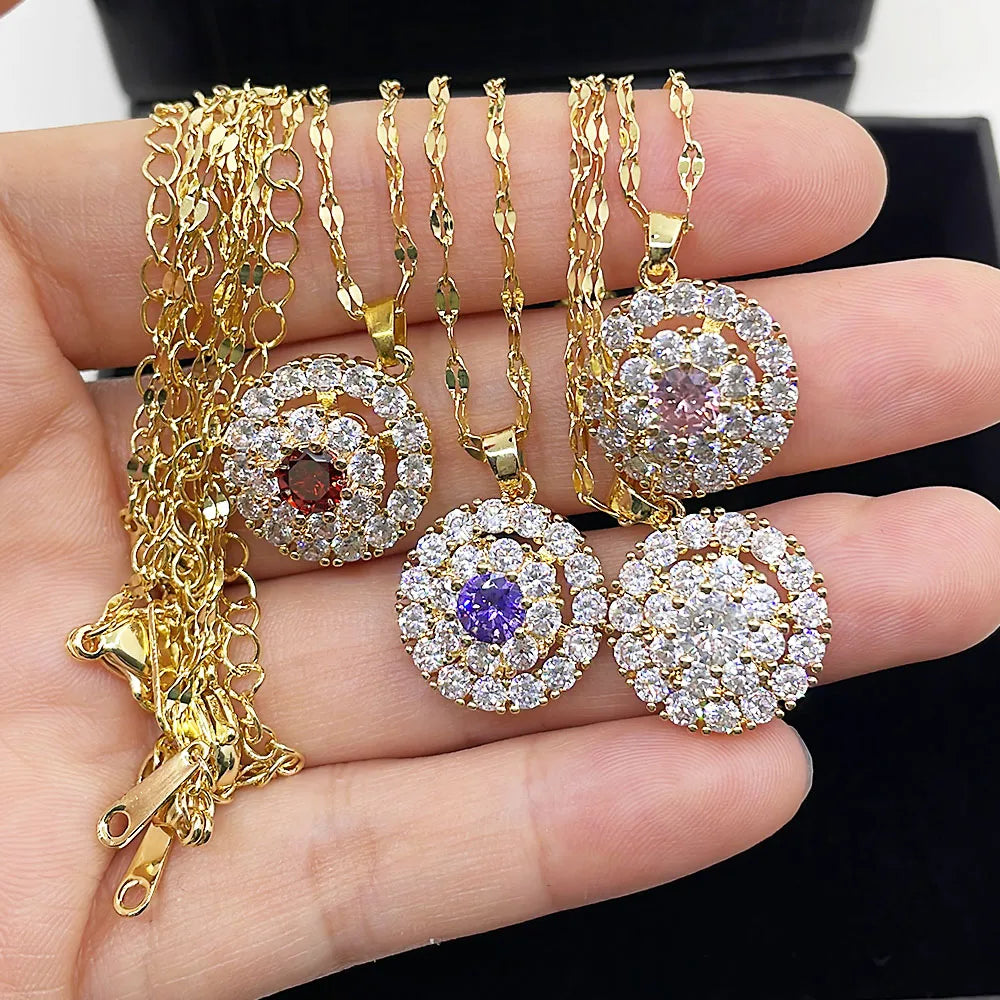 HOYON No fading 18K Gold One Eye Necklace Women's Jewelry Diamond Style Bijoux Femme Collares Natural Gem Pendant with Necklace - Uknowucme