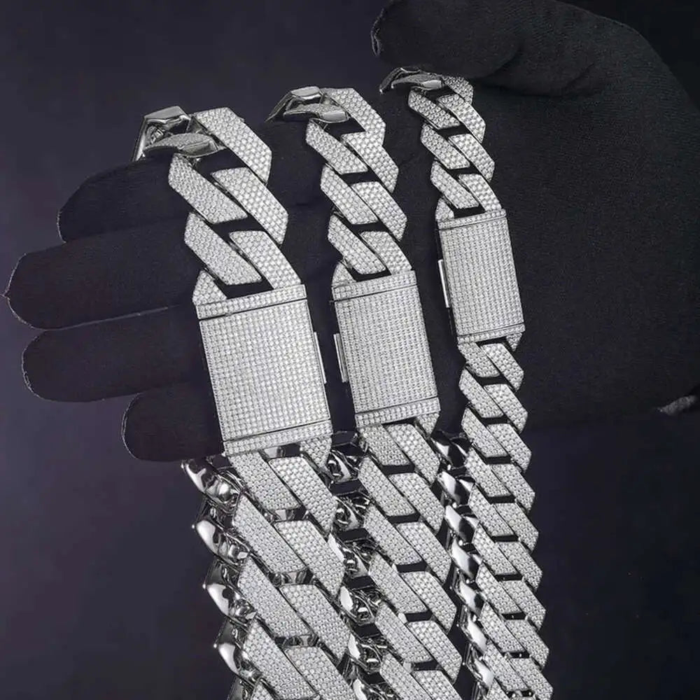 Master Rocks Hiphop Necklace 18mm 925 Sterling Silver Iced Out Necklace 4 Rows Moissanite Cuban Link Chain - Uknowucme