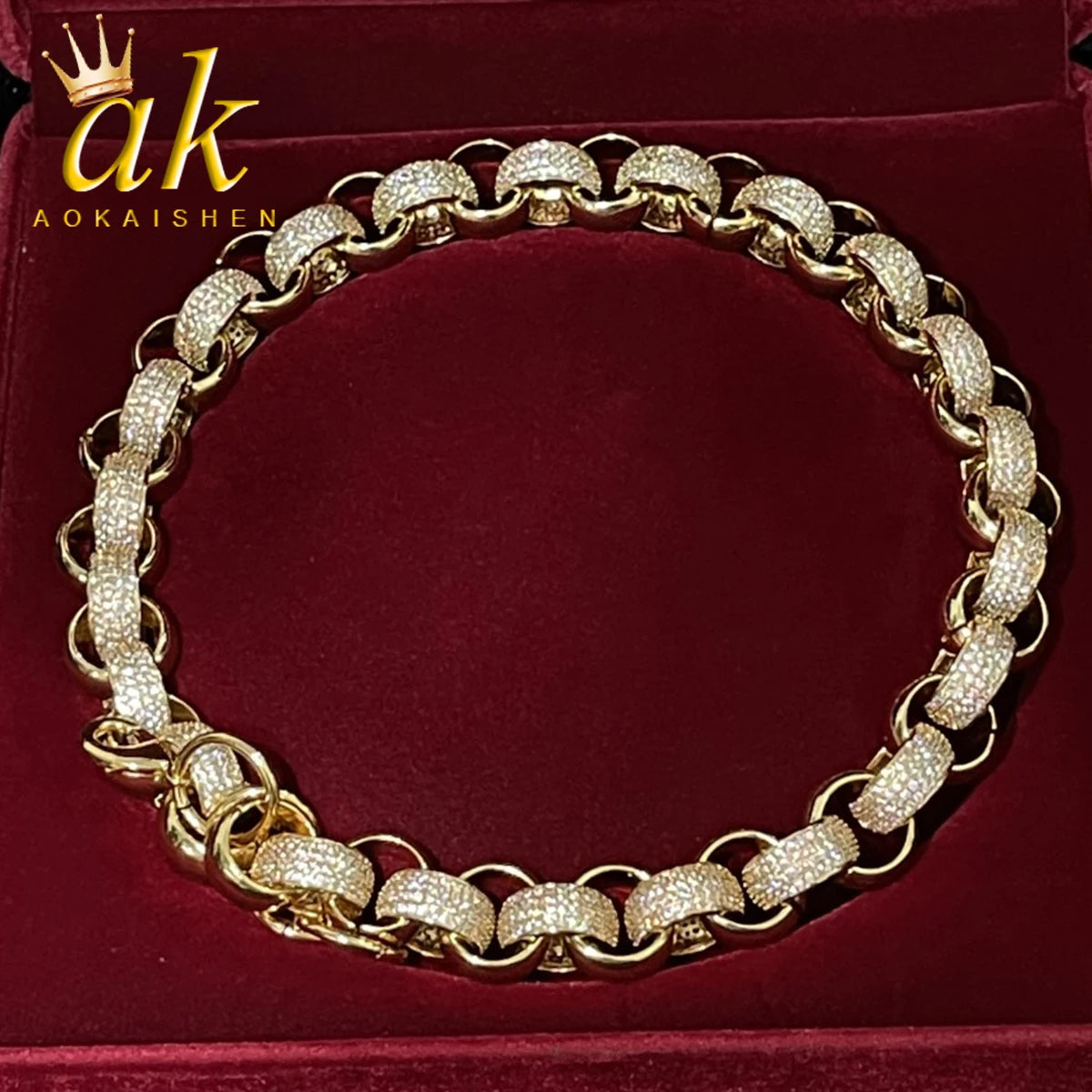 Aokaishen Circle Cuban Link Bracelet Men Copper Chain Iced Out Cubic Zirconia Rapper Rock Hip Hop Jewelry - Uknowucme