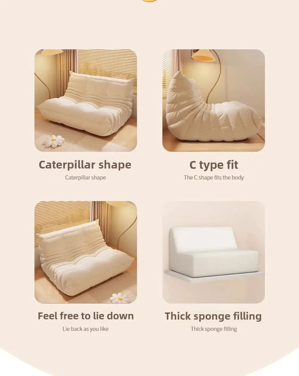 Caterpillar Pure Sponge Lazy Sofa, Modern Simple Living Room Home Sofa, Fabric Casual Lying Fabric Sofa Customizable - Uknowucme