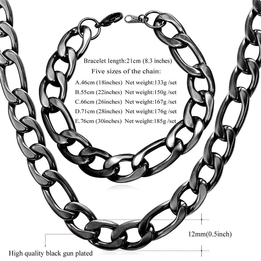 Fashion Stainless Steel Figaro Necklace Bracelet Sets for Women Men Punk Style Jewlery Sets Hot Sale Birthday Jewlery Gifts - Uknowucme