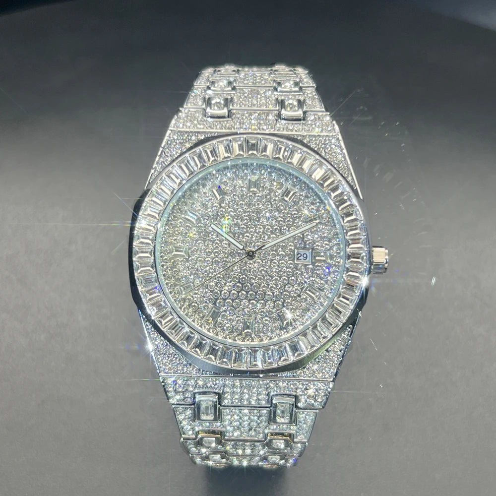 Luxury Men Watches Personalized Green Blingbling Full Diamond Quartz Watch Fashion Ice Out Male Wristwatch Best Sale For Gift - Uknowucme