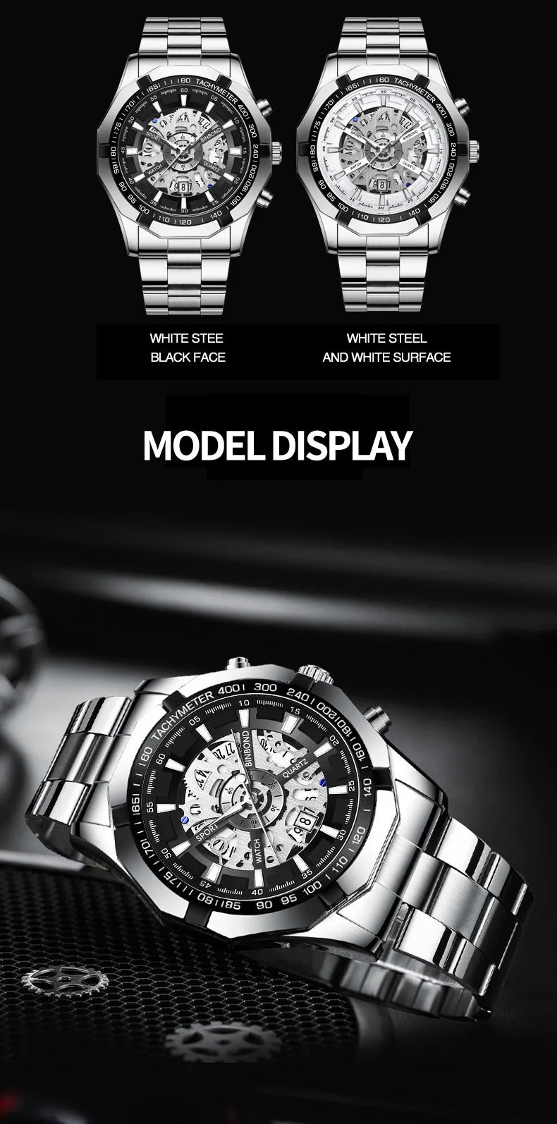 2025 Mens Quartz Watches Top Brand Luxury Stainless Steel Waterproof Hollow Out Blue Big Male Wristwatches Relogio Masculino - Uknowucme