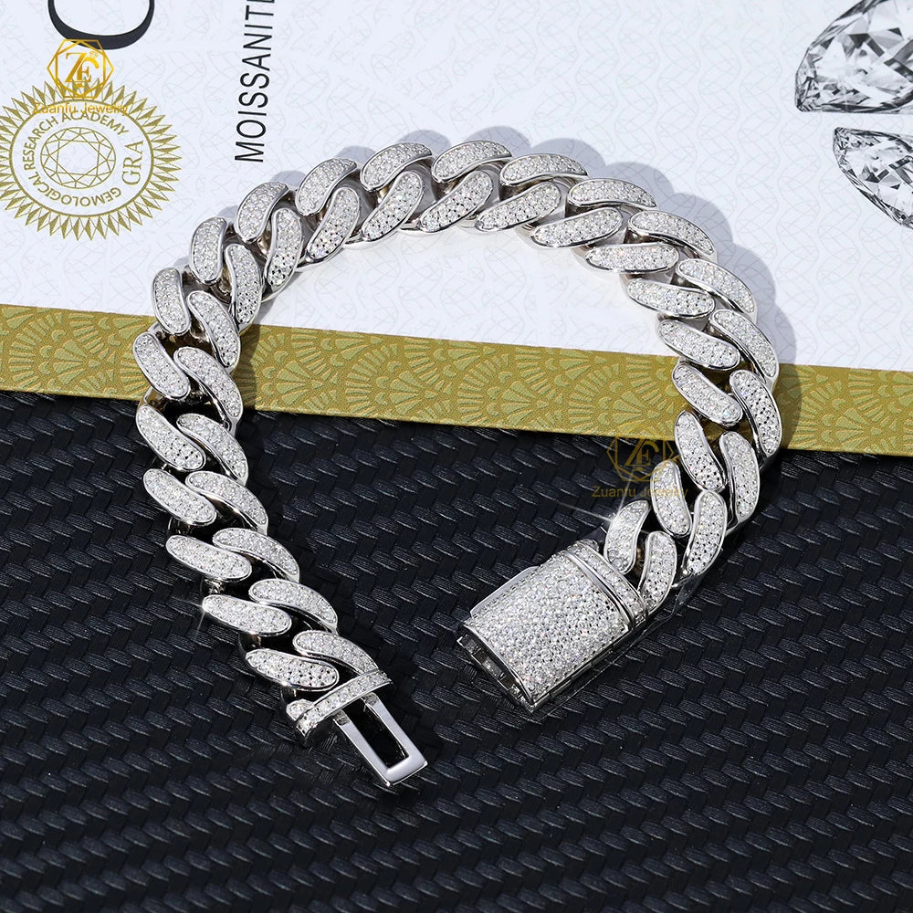 925 Sterling Silver Miami Cuban Moissanite Link Chain Hip Hop Shinning Jewelry Moissanite 8mm 10mm 12mm Cuban Link Bracelet - Uknowucme