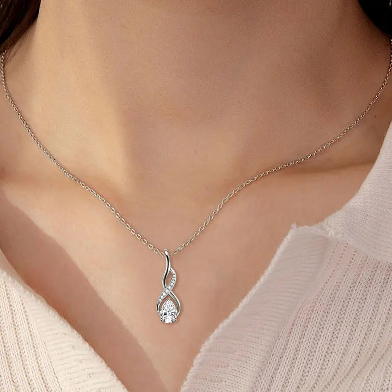 Anziw 7x10mm 2ct Pear Cut Moissanite Infinity Pendant Necklace for Women 925 Sterling Silver Adjustable Chain Fine Jewelry Gift - Uknowucme
