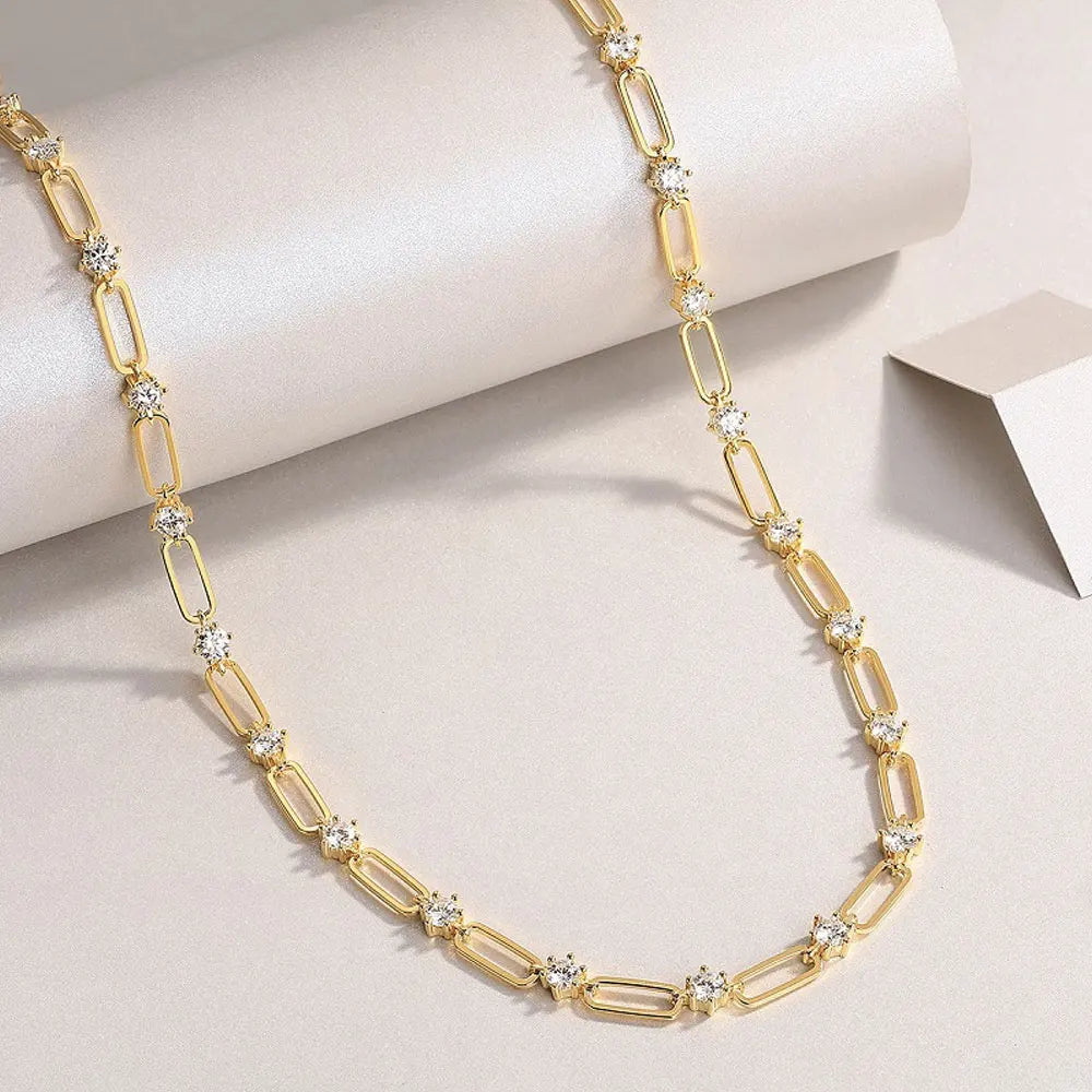KNOBSPIN D VVS1 Moissanite Tennis Necklace s925 Sterling Silver Plated 18k Yellow Gold GRA Certified 18inch Necklaces for Women - Uknowucme