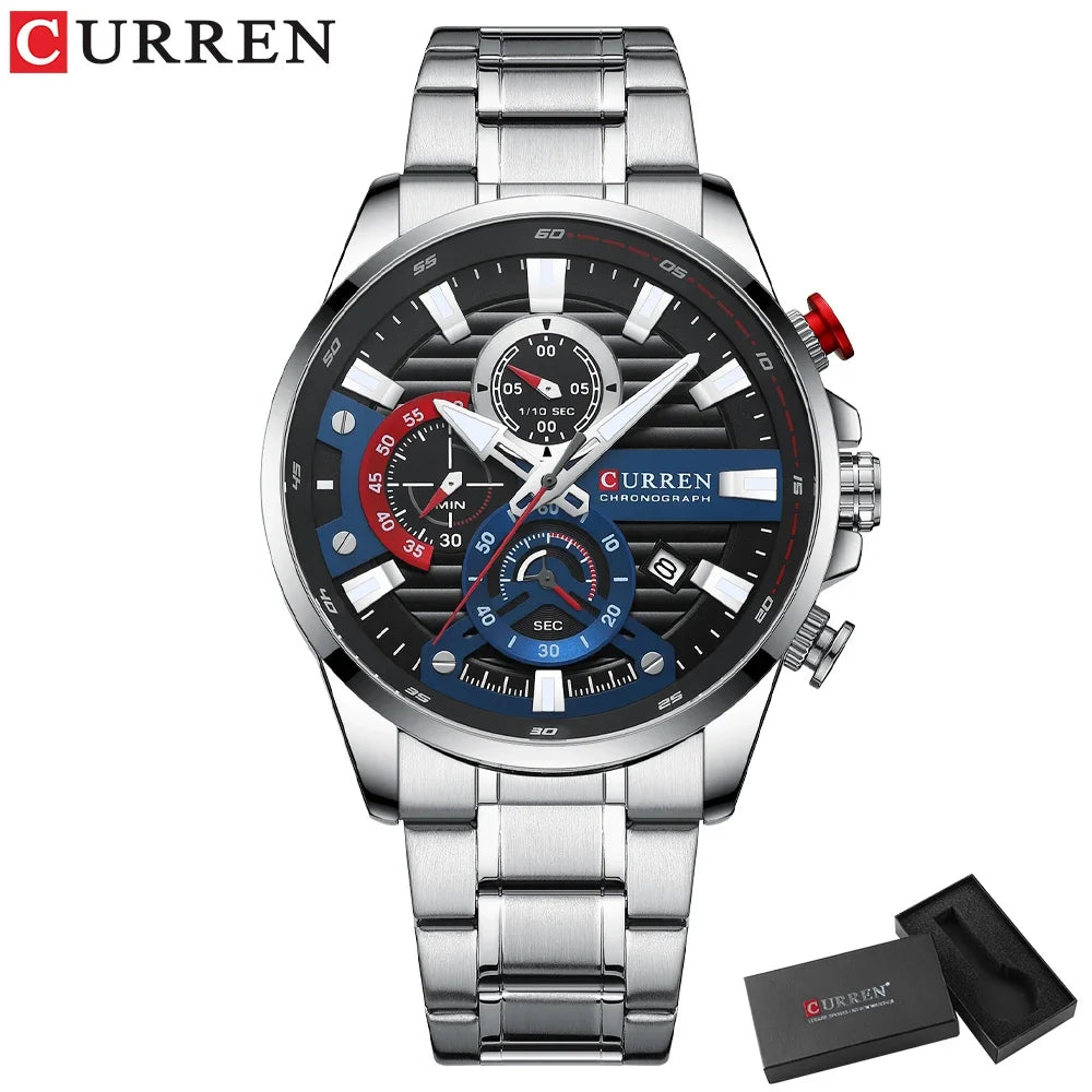 CURREN Multifunctional Quartz Men's Watch Sport Stainless Steel Strap Luminous Watch with Automatic Date часы мужские наручные - Uknowucme