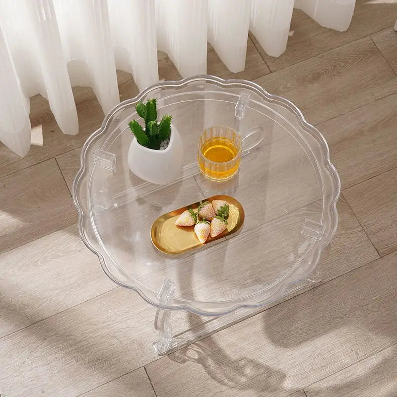 Nordic, Coffee Table, Simple, Home, Small Round Table, Balcony, Designer, Acrylic, Transparent, Round, Living Room, Corner Table