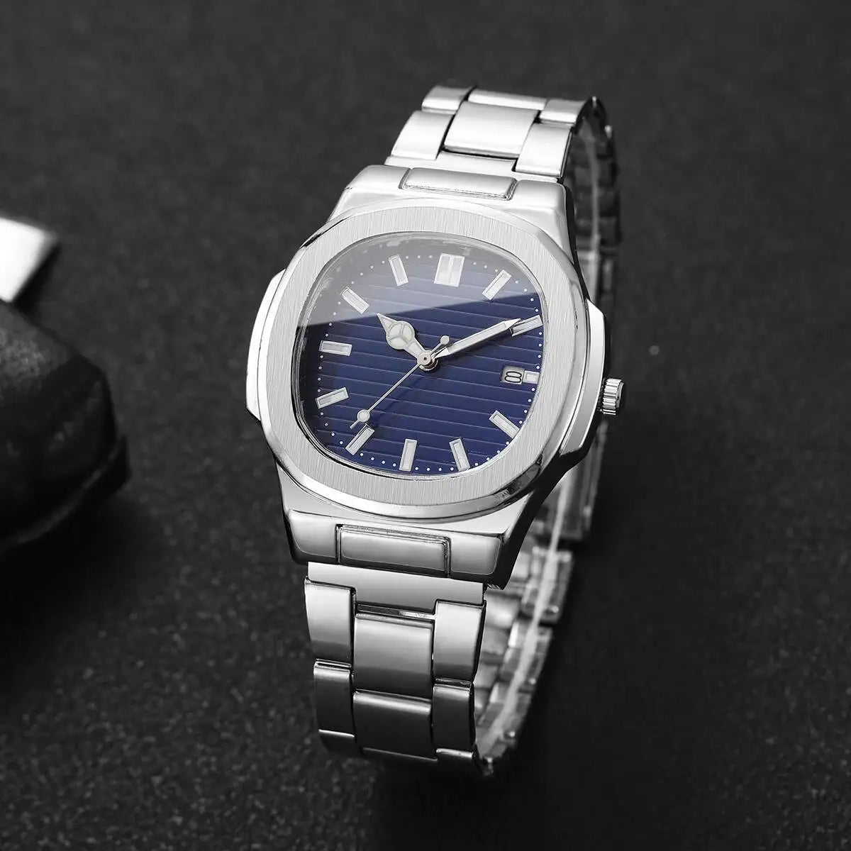 Fashion Square Men Business Watches Luxury Stainless Steel Strap Quartz Watch with Calendar For Mens Clock(Without Box) - Uknowucme