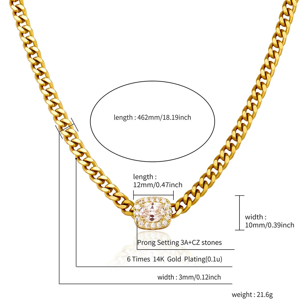TOPGRILLZ 3MM Stainless Steel Cuban Chain Necklace With Iced Out Cubic Zirconia Hip Hop Jewelry Gift - Uknowucme