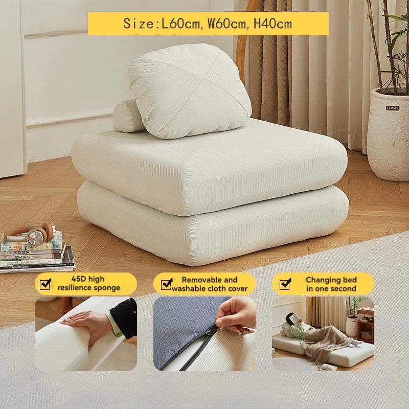 Fabric single sofa, sweet potato sofa bed, small-sized living room folding dual-use tatami, tofu block lazy sofa - Uknowucme