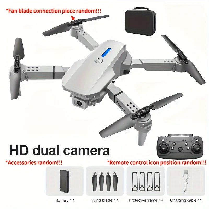 E88 Drone with Dual 4K HD Cameras, Wi-Fi, USB Charging, 1181.1inch Max Altitude, 3m/s Speed, One-Click Return, No GPS,4k drone
