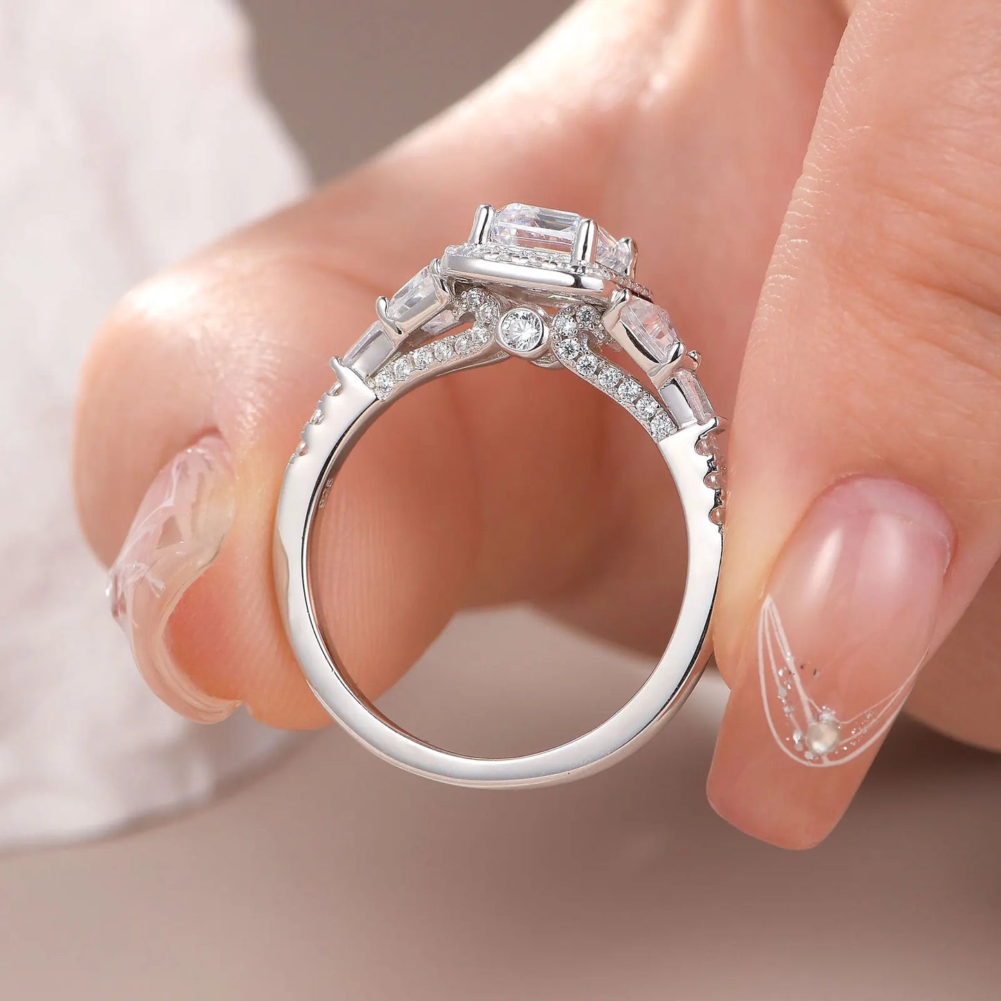 Newshe Wedding Rings for Her AAAAA Cubic Zircon Women's Bridal Sets 925 Sterling Silver Emerald Cut Engagement Ring Size 5-10 - Uknowucme