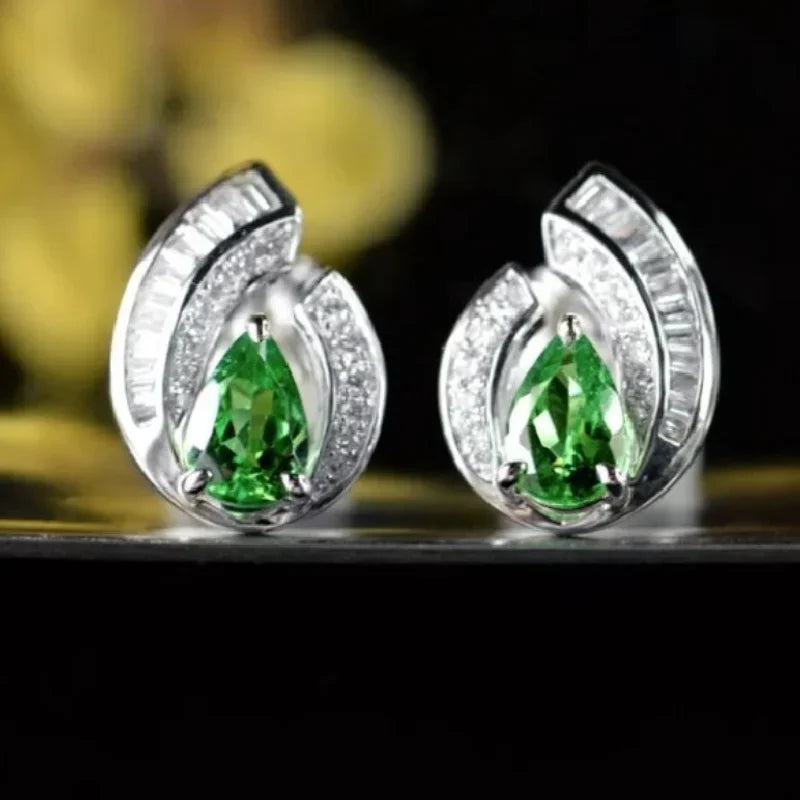 2025 Geometric Green CZ Sparkling Cubic Zirconia Earrings, Suitable for Women's Wedding Parties, Elegant Jewelry - Uknowucme