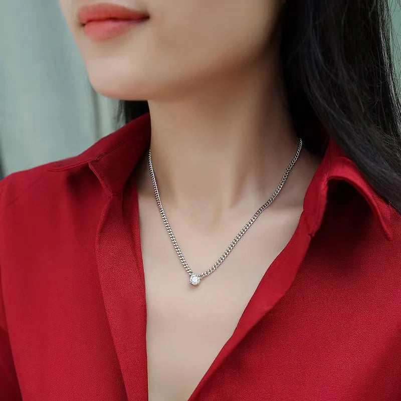 1ct D VVS1 Moissanite Cuban Chain Neklace Women Men 925 Sterling Silver Iced Diamond Link Necklace Pass Tester with Gra Gift - Uknowucme