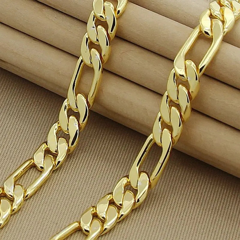 High Quality Men's 8mm 24'' 60cm Gold Necklace 24k Yellow Gold Color Figaro Chain Necklace For Male Luxury Jewelry - Uknowucme