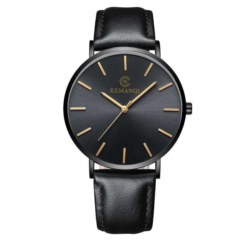 Fashion Ultra Thin Men's Quartz Wristwatch Minimalist Style Mens Watch Leather Band Business Casual Male Clock relogio masculino - Uknowucme