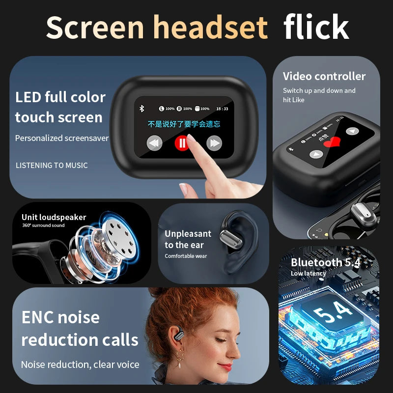 Gulanxo Wireless Bluetooth Earphones OWS Touchscreen Earphones Bluetooth 5.4 Microphone Call Sports Earphones - Uknowucme