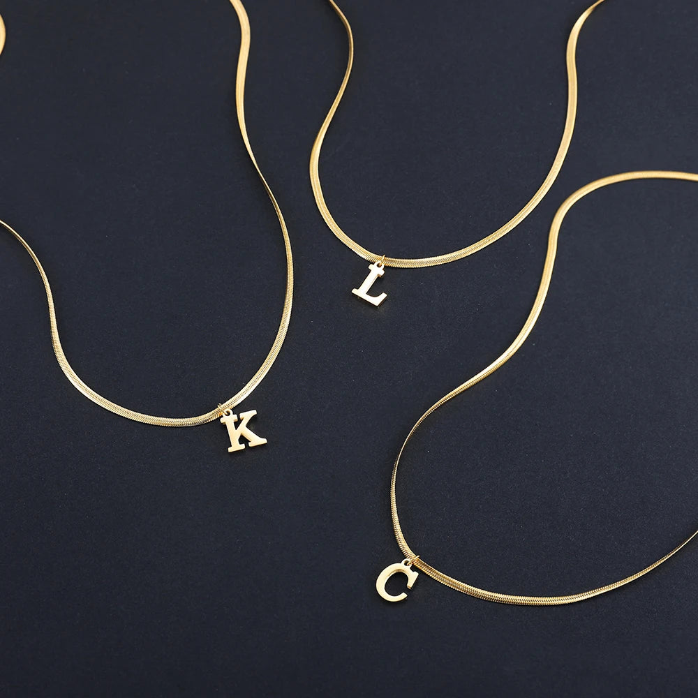A-Z Alphabet Gold Plated Stainless Steel Pendant Necklace for Women Snake Chain Initial Letter Clavicle Necklaces Collar Jewelry - Uknowucme