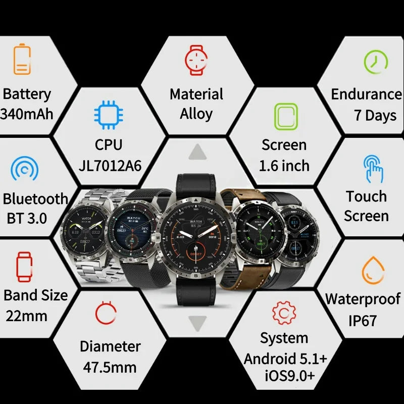 Outdoor Smartwatch GTS7 pro with Android and iOS Bluetooth Smart Sports Watch Built-in Compass Multiple Sports Modes 7-day Last - Uknowucme