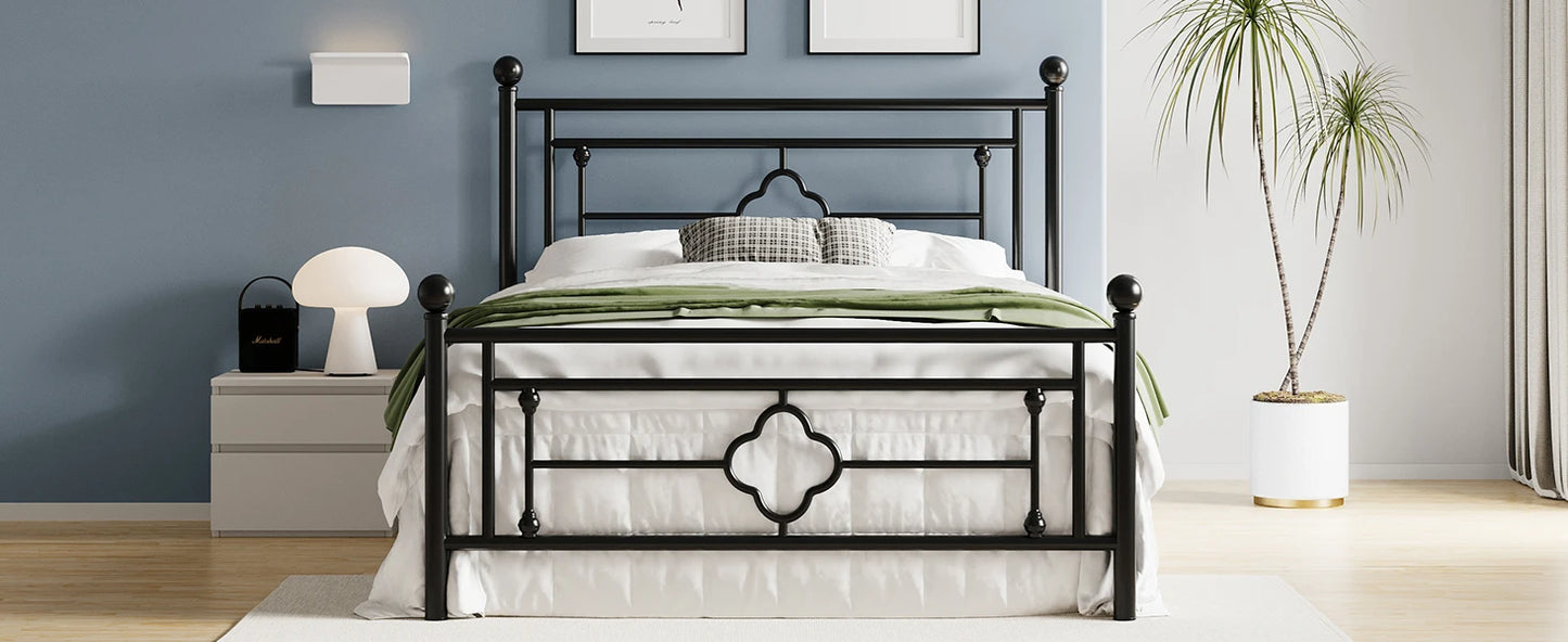HOOMIC 14 Inch Metal Platform Bed Frame, Vintage Victorian Style, Wrought Iron Headboard and Footboard - Uknowucme
