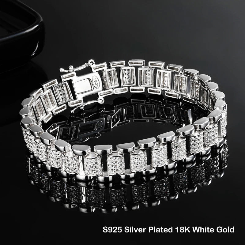 EWYA 2024 Original Full 1mm D Color Moissanite Diamond Cuban Link Bracelet For Men Women Unisex 925 Silver 10mm Wrist Bracelets - Uknowucme