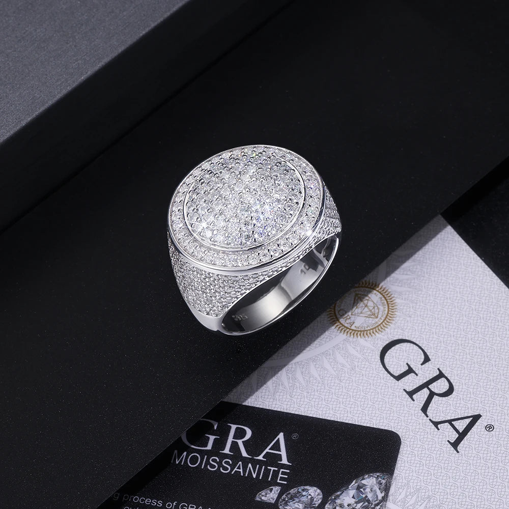 JIUZUAN Full Moissanite Ring Round Pave 925 Silver 18K Gold Plated Hip Hop Style Jewelry Gift Comes with GRA Certificate - Uknowucme
