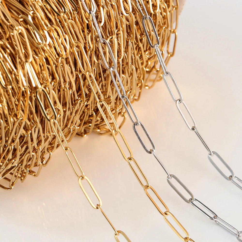 No Fade 2Meters Stainless Steel Chains for Jewelry Making DIY Necklace Bracelet Accessories Gold Chain Lips Beads Beaded Chain - Uknowucme