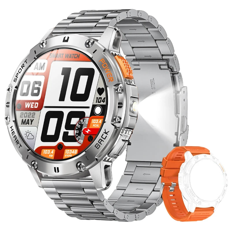 For Android ios New AMOLED Smart Watch Men with Flashlight Sports Waterproof Fitness Tracker Bluetooth Call Smartwatch Man+Box - Uknowucme
