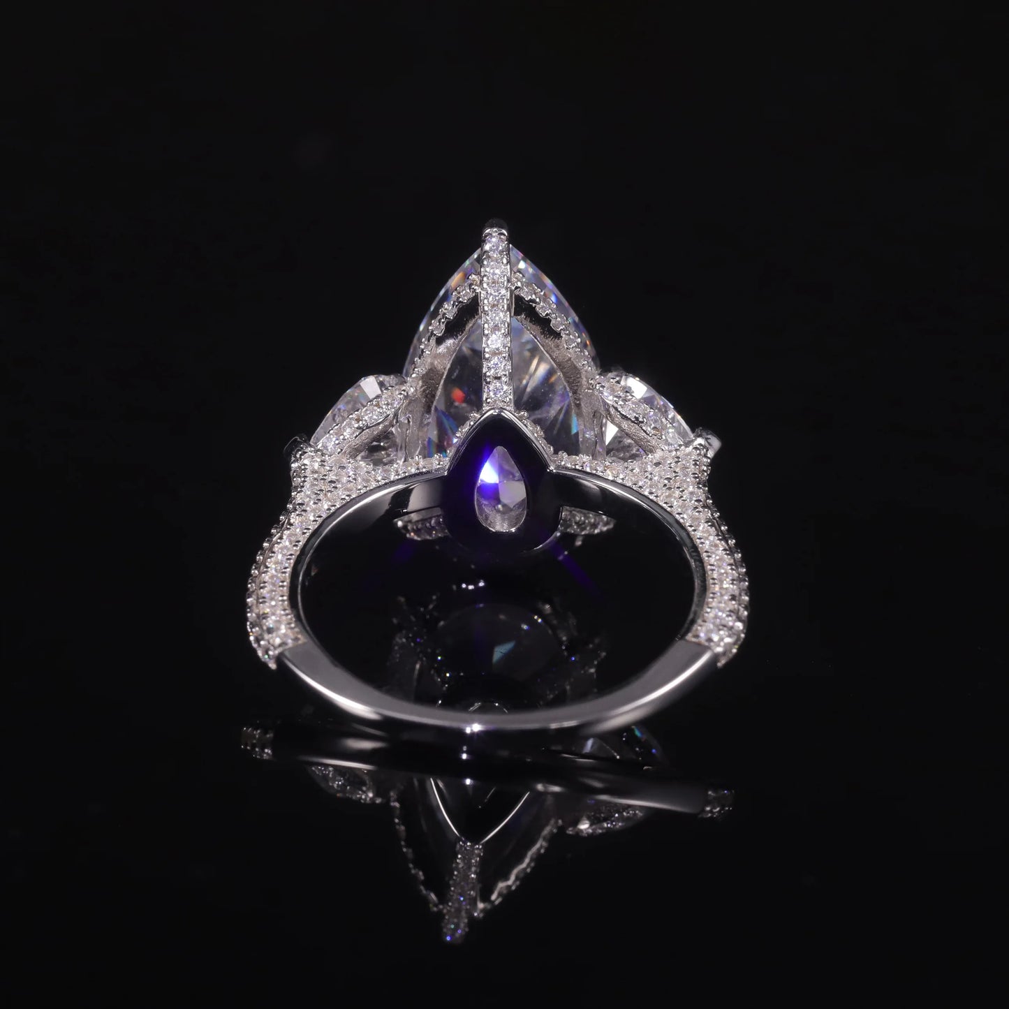 GEM'S BALLET Pear Shape Diamond-fire CZ- White Cluster Handmade Rings 925 Sterling Silver Three Stone Engagement Ring - Uknowucme