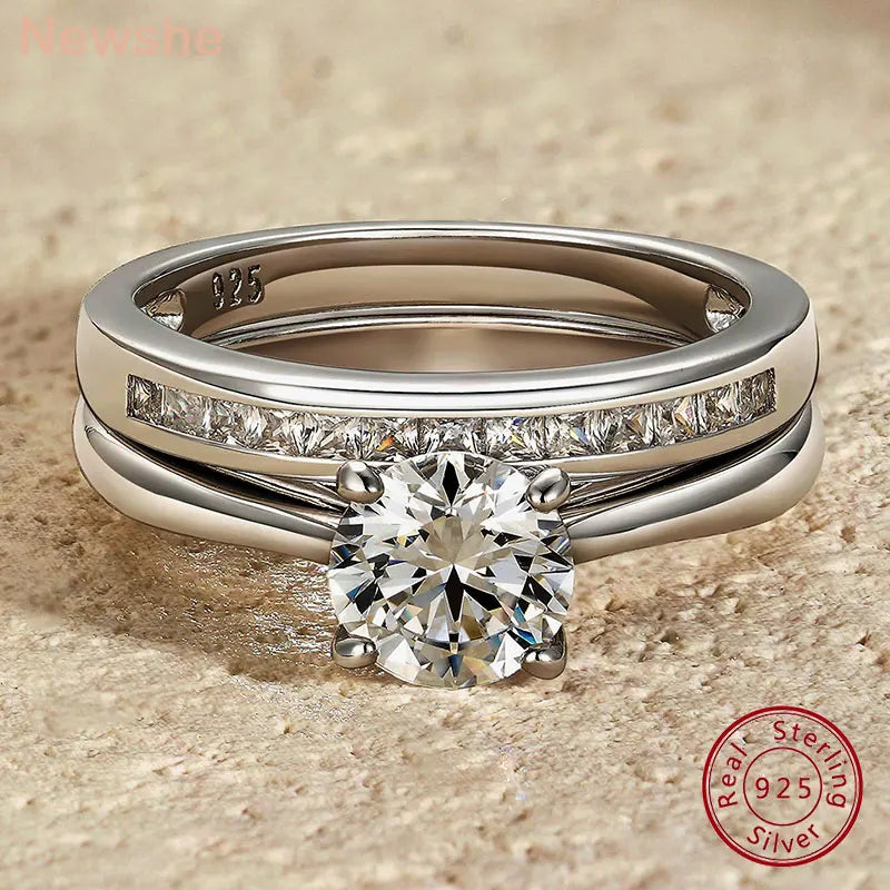 Newshe 925 Silver Engagement Ring Wedding Band White Yellow Gold Jewelry Luxury Solitaire Round Cubic Zircon Diamond Rings - Uknowucme