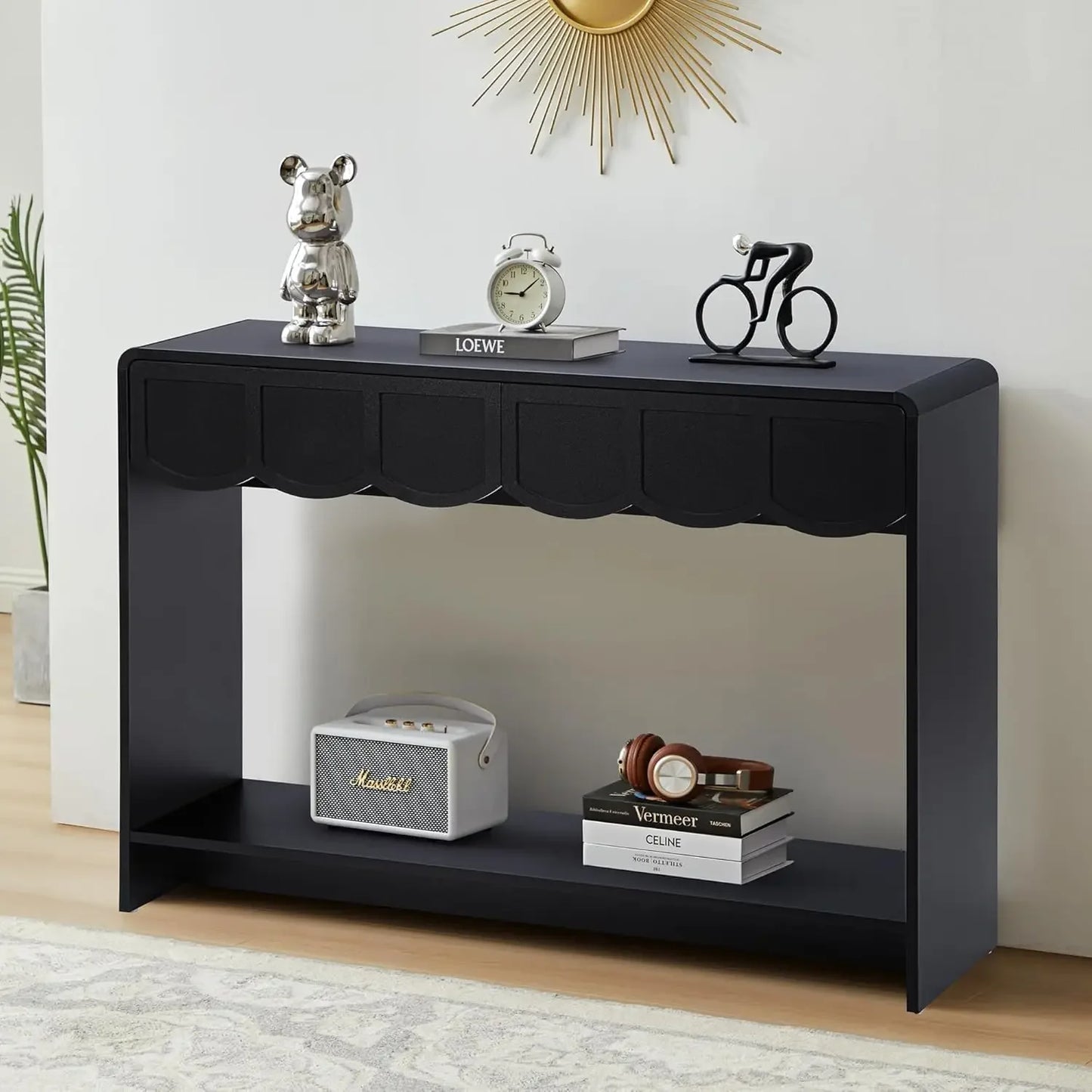 Console Table with Drawers, Mid-Century 43 Inches Narrow Entryway Tables with Open Storage Shelves, Hallway Accent Tables