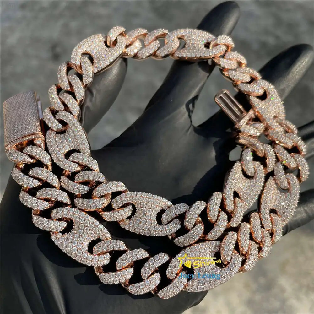 New Arrival Fine Jewelry 15mm Width Hip Hop Iced Out S925 Gold Plated Custom Vvs Moissanite Cuban Link - Uknowucme