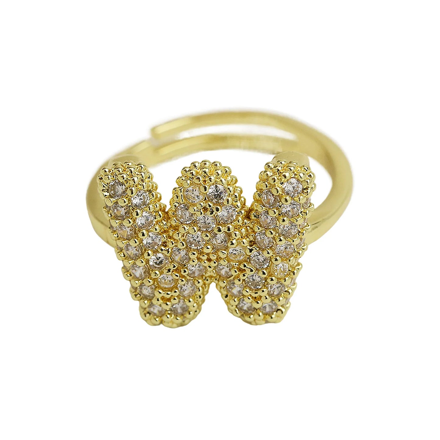 Bubble Cute 26 Letters Ring for Women Balloon Gold Plated Zircon A-Z Letters Open Adjustable Ring Aesthetic Wedding Jewelry Gift - Uknowucme