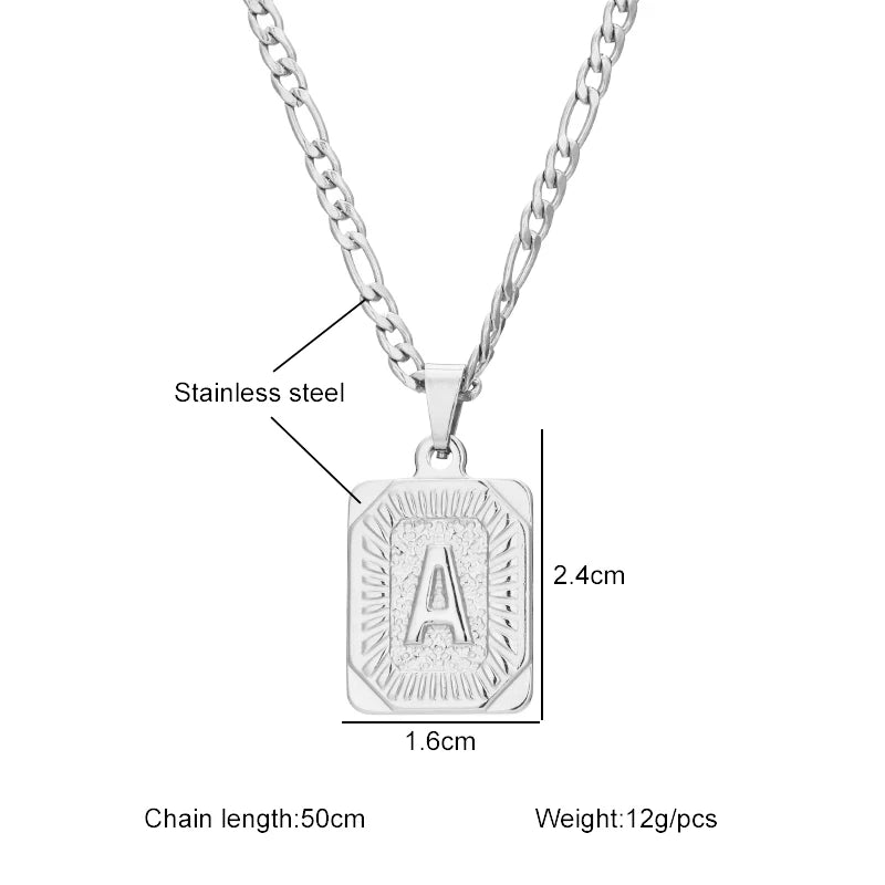 Initial Letter Pendant Necklace Stainless Steel Silver Color Cuban Chain A-Z Alphabet Name Jewelry For Men Women Gift - Uknowucme
