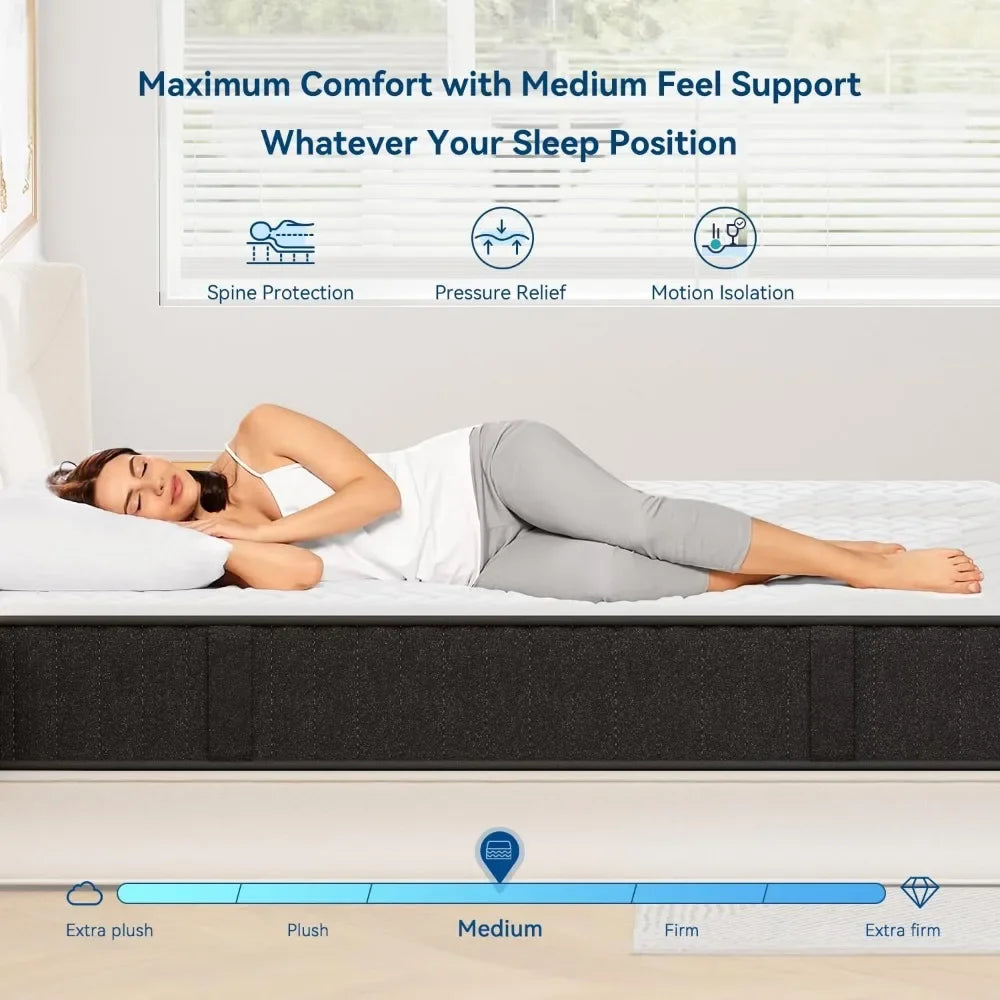 Queen Mattress, Fiberglass Free & Support Comfort, Cooling Charcoal Medium Firm Mattresses, 10 Inch Memory Foam Mattress - Uknowucme