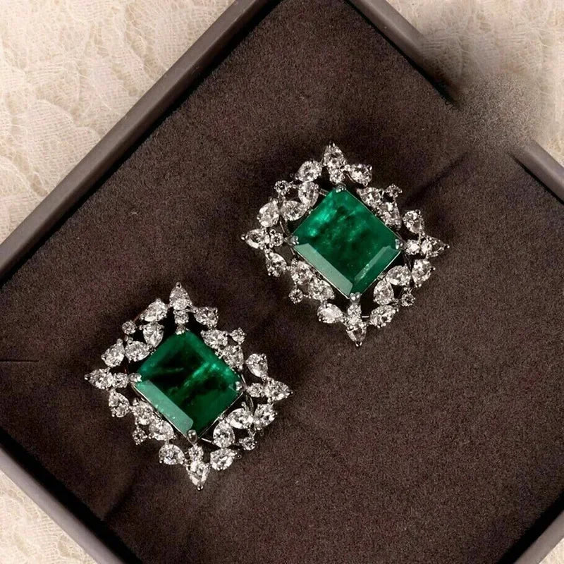 2025 Geometric Green CZ Sparkling Cubic Zirconia Earrings, Suitable for Women's Wedding Parties, Elegant Jewelry - Uknowucme