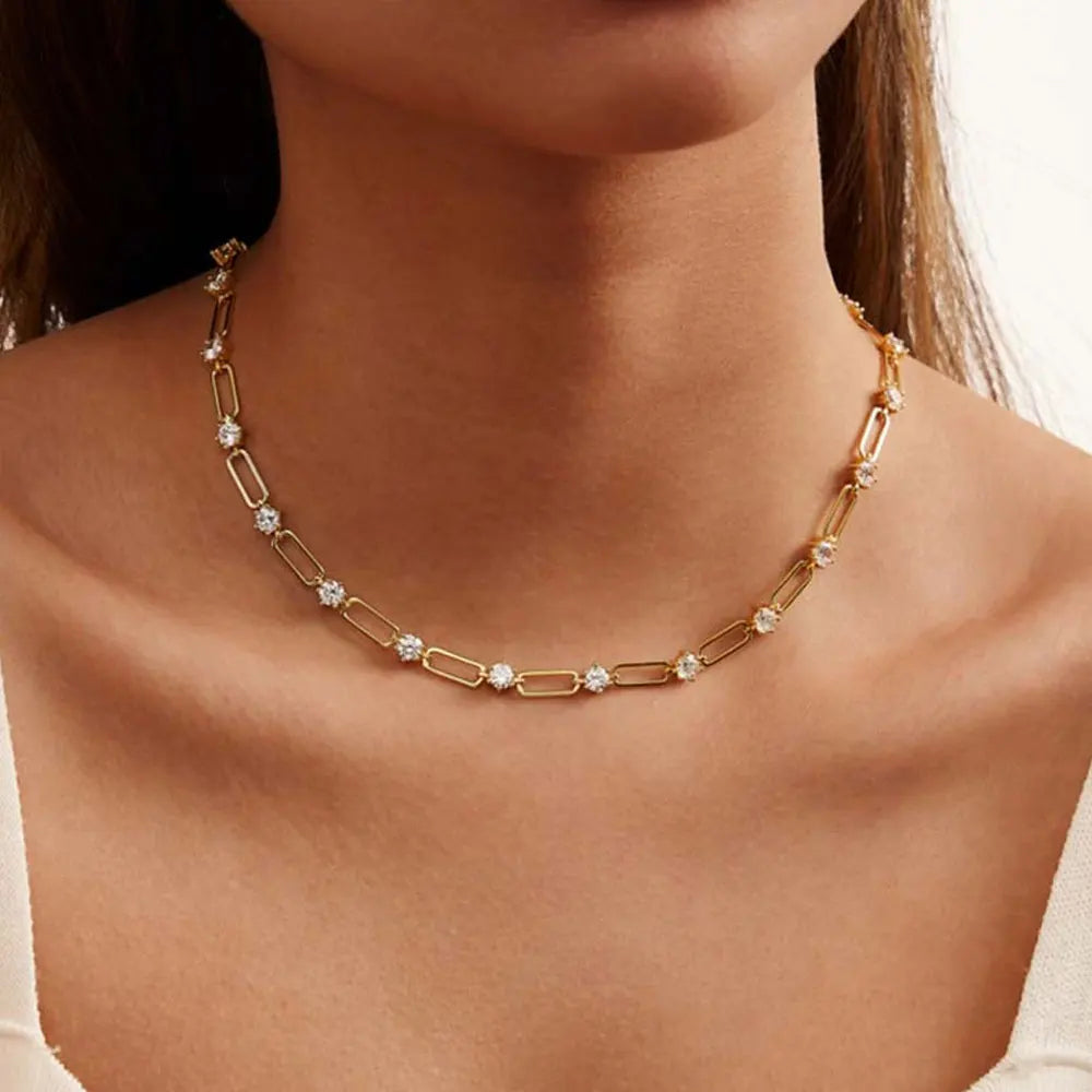 KNOBSPIN D VVS1 Moissanite Tennis Necklace s925 Sterling Silver Plated 18k Yellow Gold GRA Certified 18inch Necklaces for Women - Uknowucme
