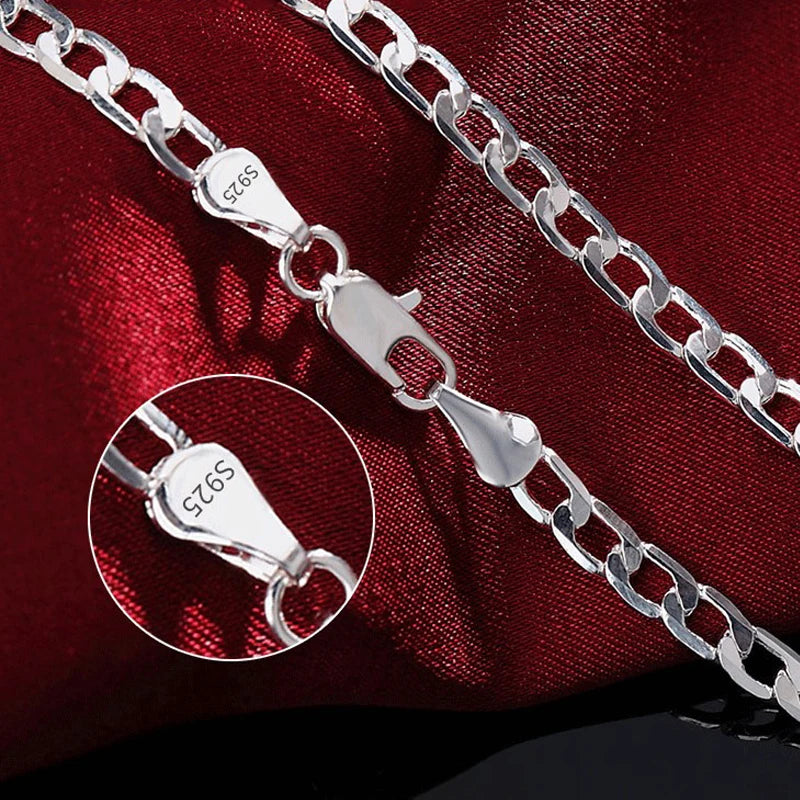 Men's 925 Sterling Silver Italian Cuban Curb Chain Necklaces For Men Women Solid Silver Figaro Chain Layering Necklace - Uknowucme