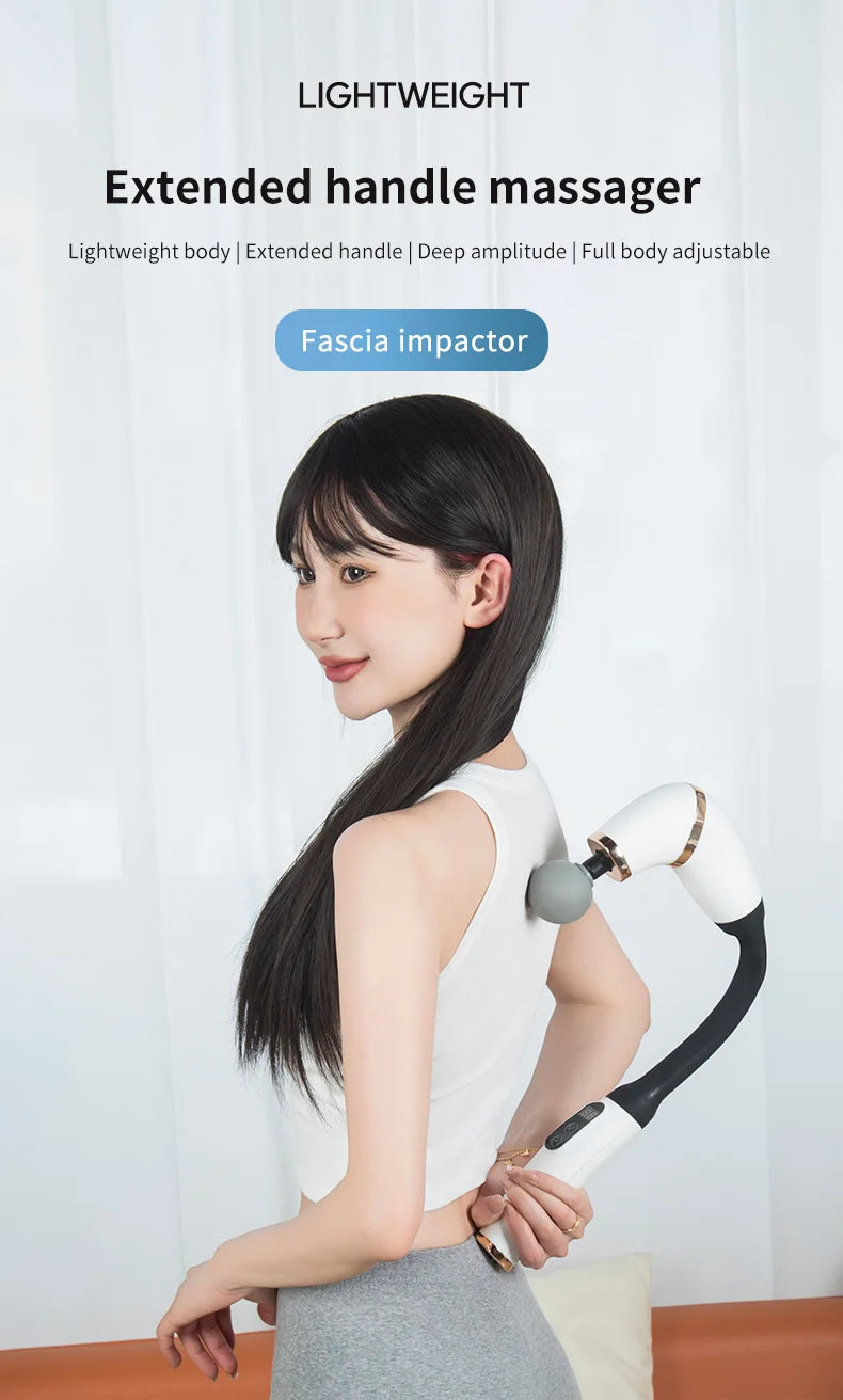 Massage Gun with Upgraded Extended Handle U-Shaped Back Massager Deep Tissue with 4 Massage Heads Fascia Gun Muscle Relaxation
