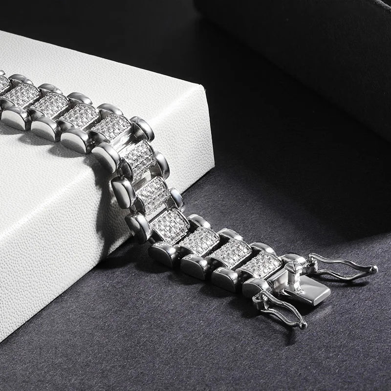EWYA 2024 Original Full 1mm D Color Moissanite Diamond Cuban Link Bracelet For Men Women Unisex 925 Silver 10mm Wrist Bracelets - Uknowucme
