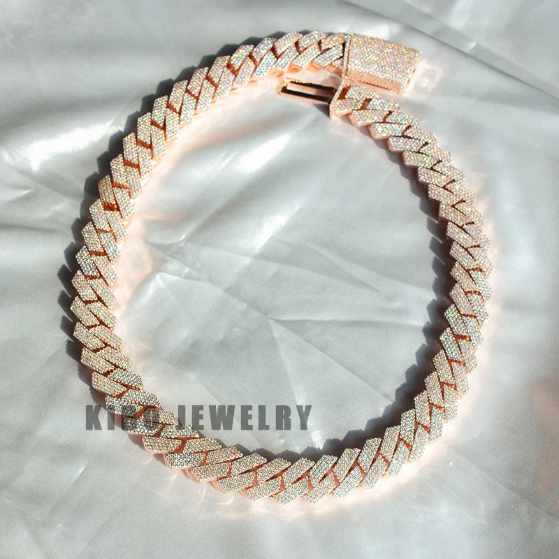 KIBO Jewelry Set 925 Sterling Silver Iced Out Rose Gold Plated 18mm Width Moissanite Cuban Link Chain - Uknowucme
