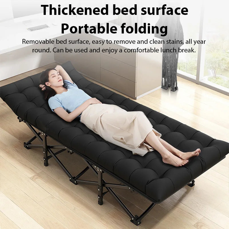 Outdoor Camping Folding Bed Single-Person Office Lunch Break Nap Bed with Soft Mattress Portable Recliner Garden Lounger Beds
