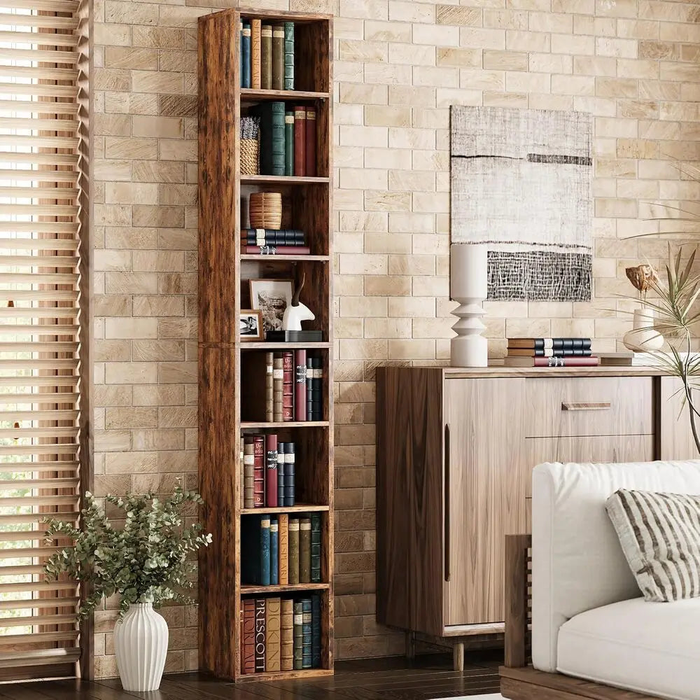 IRONCK Tall Narrow Bookshelf 8 Tiers, Compact Corner Bookcase, Easy to Match for Living Room, Office, Bedroom, Study