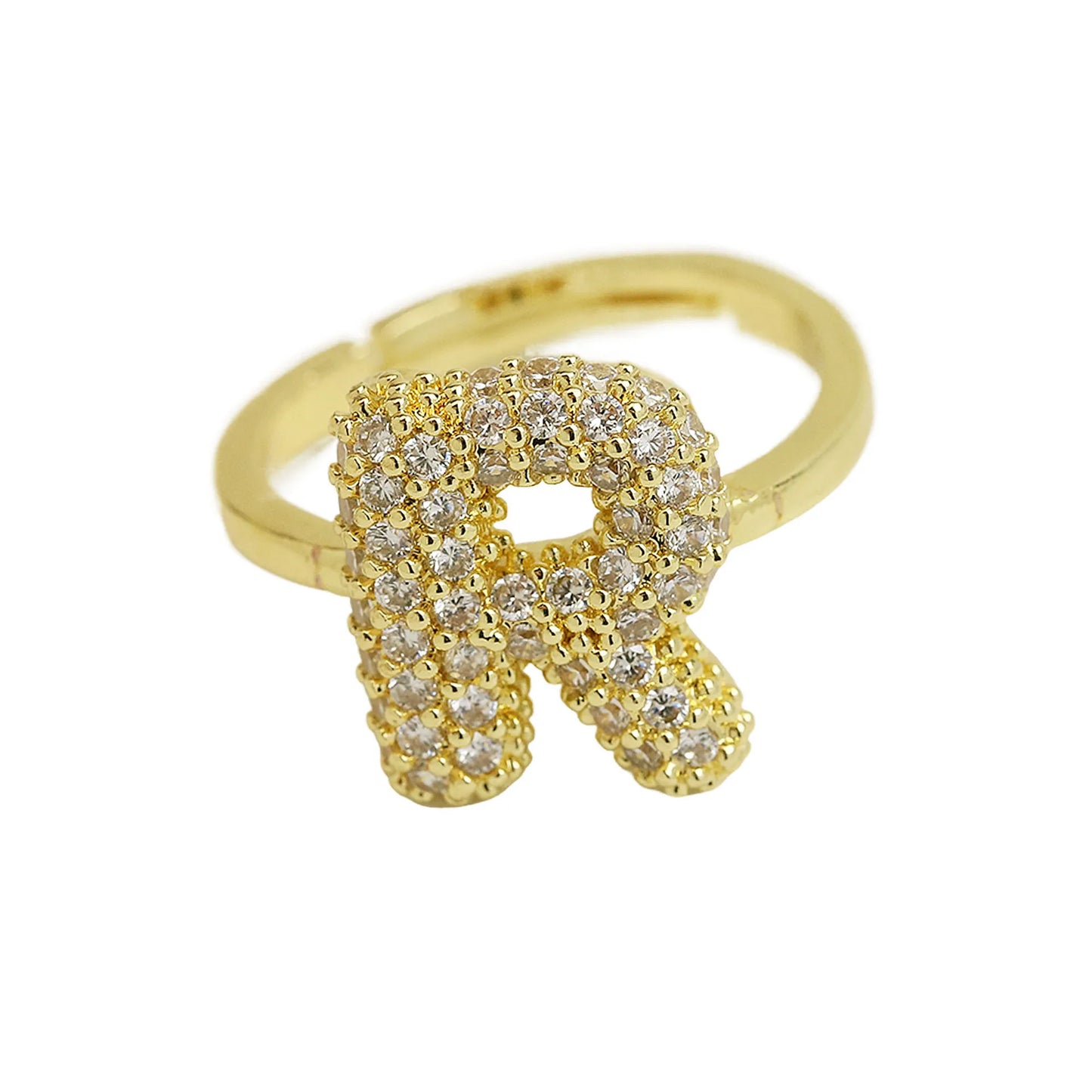 Bubble Cute 26 Letters Ring for Women Balloon Gold Plated Zircon A-Z Letters Open Adjustable Ring Aesthetic Wedding Jewelry Gift - Uknowucme
