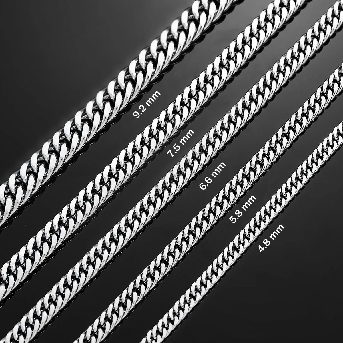 4.8mm/5.8mm/6.6mm/7.5mm/9.2mm Stainless Steel Cuban Link Chains Classic Men Boy Curb Chunky Necklace 14 to 30 Inches - Uknowucme